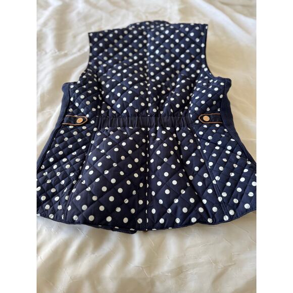 C’est Toi Polka Dot Quilted Puffer Vest, Navy w/Brown Trim - Picture 4 of 7